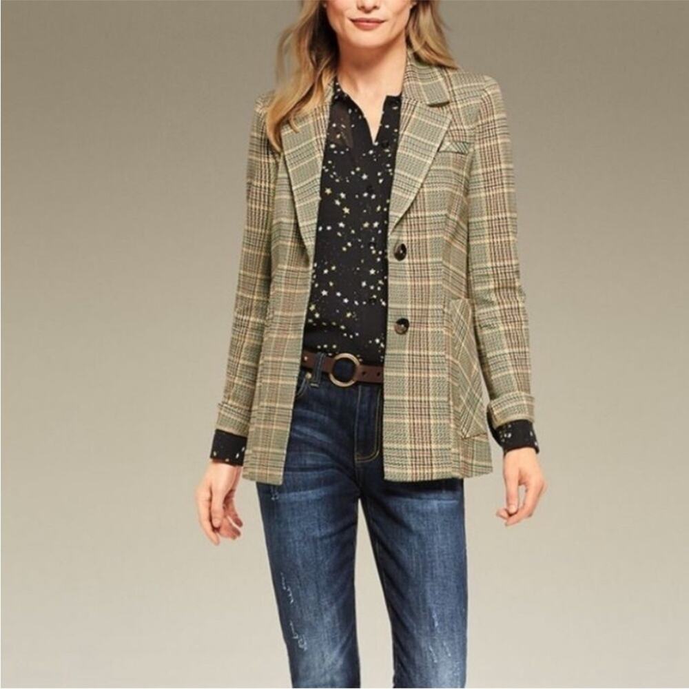 Cabi #3548 Pastime Tan Multicolor Houndstooth Blazer Size 4 Soft Stetch